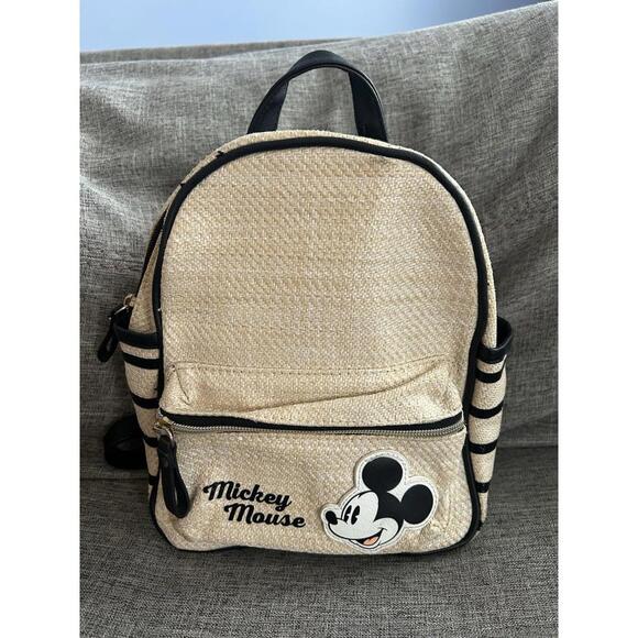Disney Primary Mickey Mouse Wicker Straw Woven Backpack Travel Bag - Picture 1 of 10